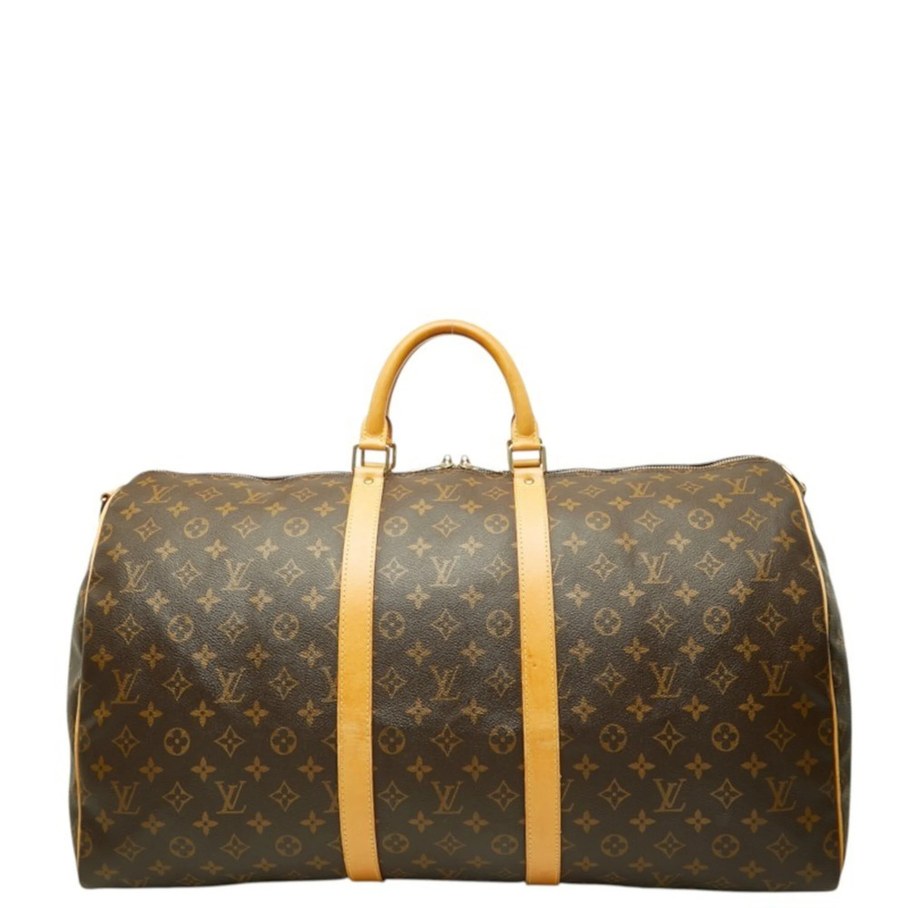 Louis Vuitton Monogram Keepall Bandoulière 55 Boston Bag M41414 Brown Leather...